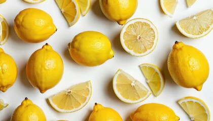  a group of lemons cut in half and placed on a white surface with one whole lemon in front of the whole lemon and the other half of the whole lemon.