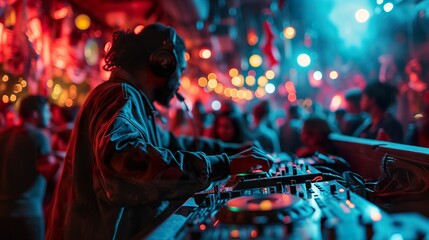 Fototapeta na wymiar Nightclub Beats: Energetic DJ Mixing for Dancefloor Fun