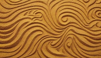  a close up of a sand design with waves in the sand and a bird on top of one of the waves and a bird on the other side of the sand.
