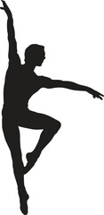Vector isolated black outline on a white background of a male dancer in a ballet jump. © Stud