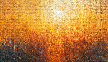 Abstract background of colored mosaic tiles in orange and yellow tones.