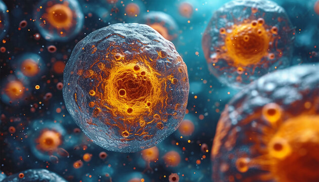 3d rendering of Human cell or Embryonic stem cell microscope background. medical microscopic molecular biology background. DNA colorful background