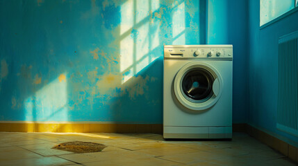 Closeup of a washing machine in laundry room. generative AI