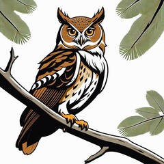 vector elf owl standing on branch, Generated AI