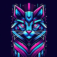 Neon Geometry: Graphic Illustration of a Cat in Vibrant Abstraction