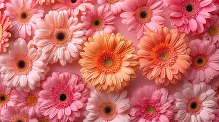  peach color gerbera flowers on peach background