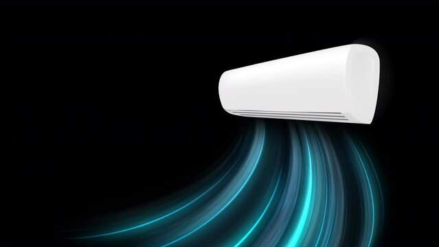 Cold air flow from air conditioner effect. Isolated air light effect with blue rays. Blue wind waves fresh cold air blowing effect