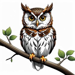 vector elf owl standing on branch, Generated AI