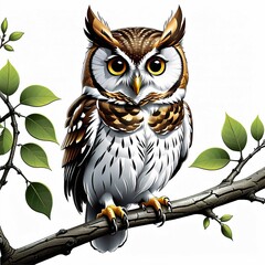 vector elf owl standing on branch, Generated AI