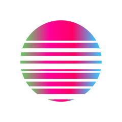 An abstract cut out transparent retro neon circle design element.