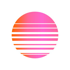 An abstract cut out transparent retro neon circle design element.