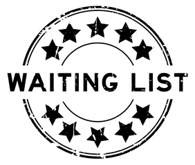 Grunge black waiting list word with star icon round rubber seal stamp on white background