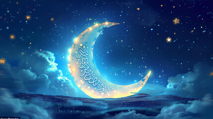 Obraz na płótnie Canvas sky with moon and stars represents ramadan