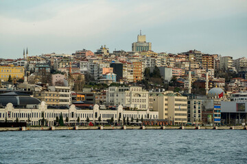 Fototapeta premium Galata Beyoglu district view from Istanbul Bosphorus cruise