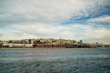 Fototapeta premium Galata Beyoglu district view from Istanbul Bosphorus cruise