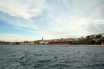 Fototapeta na wymiar Galata Tower view from Istanbul Bosphorus cruise