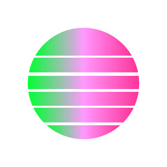 An abstract cut out transparent retro neon circle design element.