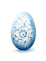 Drawing of a Easter Egg in sky blue Watercolors. White Background with Copy Space
