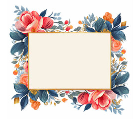 Frame with flowers. Creative decorated letter or postal card design template. AI generated