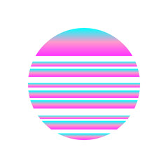 An abstract cut out transparent retro neon circle design element.