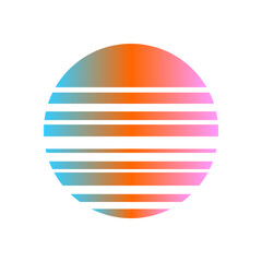 An abstract cut out transparent retro neon circle design element.