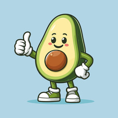 Cute Avocado Mascot Character isolated on a blue background