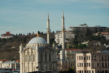 Fototapeta na wymiar Ortakoy Mosque View from Istanbul Bosphorus cruise