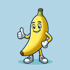 Cute Banana Mascot Character isolated on a blue background