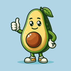 Cute Avocado Mascot Character isolated on a blue background