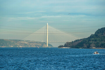 Fototapeta premium Yavuz Sultan Selim bridge in front of black sea view from Istanbul Bosphorus cruise