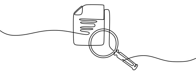 Magnifying glass in continuous one line drawing. Concept of Business analysis in simple outline style. Used for logo, emblem, web banner, presentation. Doodle Vector Illustration © Natvc
