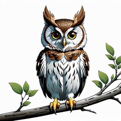 vector elf owl standing on branch, Generated AI