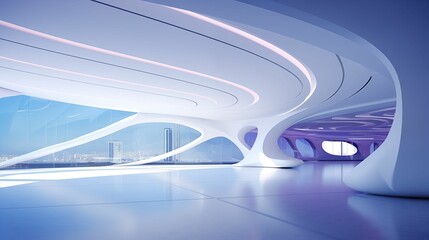 Naklejka premium Futuristic Elegance: Empty Interior Design for Modern Living Spaces