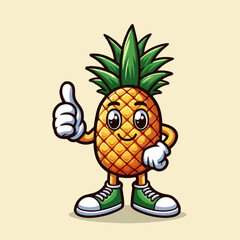 Cute Pineapple Mascot Character isolated on a yellow background