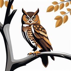 vector elf owl standing on branch, Generated AI