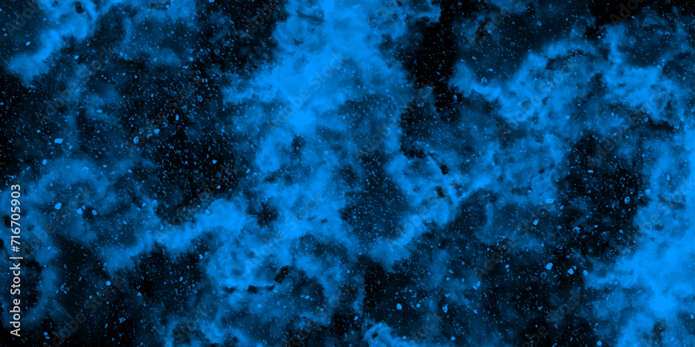 Fototapete abstract dynamic particles with soft blue clouds on dark background. defocused lights and dust parti