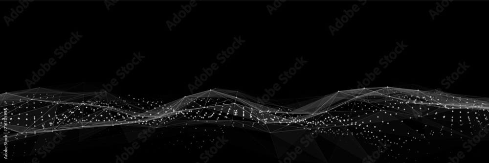 Poster Technology black wave with lines. Big data visualization. Analytics representation. Digital background. Vector illustration.