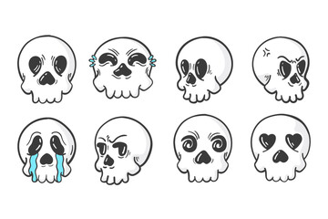 hand drawn cute doodle skull collection
