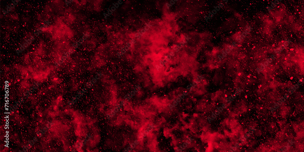 Fototapete abstract dynamic particles with soft red clouds on dark background. defocused lights and dust partic