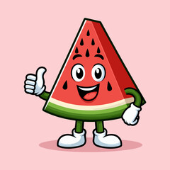 Cute Watermelon Mascot Character isolated on a pink background