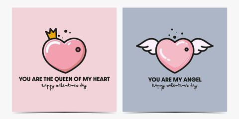 Set of minimalistic Valentine's Day greeting cards, posters, templates, labels, flyers with cute pink hearts