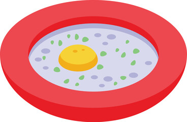 Fried egg with pesto icon isometric vector. Cook salad. Area container