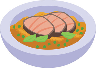 Cut meat with pesto icon isometric vector. Italian food. Sodium aromatic