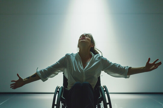 joy of a minimalist wheelchair dance class, showcasing the expressive and empowering nature of inclusive physical activities in a minimalistic photo