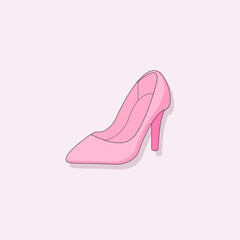 Cartoon pink woman shoe. Classic hot pink shoe. Barbiecore sticker.