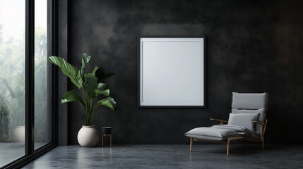 Frame mockup in modern dark home interior background. Generative AI