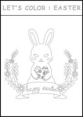 Easter printable worksheet coloring page in black and white outline illustration. Color and drawing book for children's skills