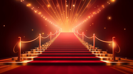 Luxurious and elegant red carpet staircase, holiday awards ceremony event