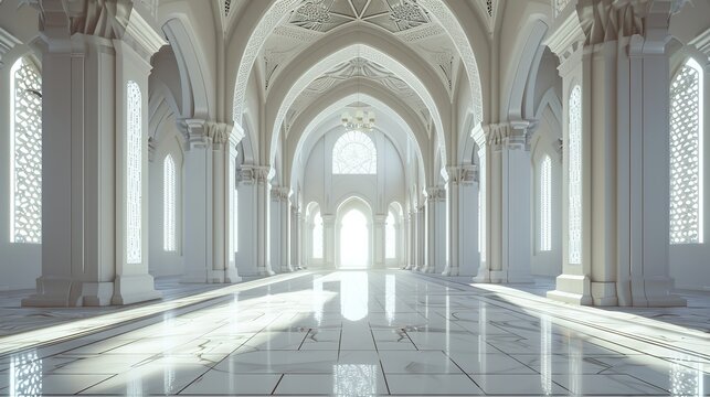 Interior of a white luxury mosque 
