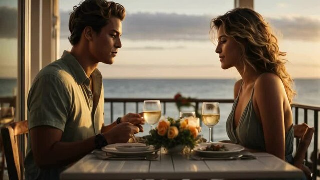 couple romantic dinner by the beach valentines day